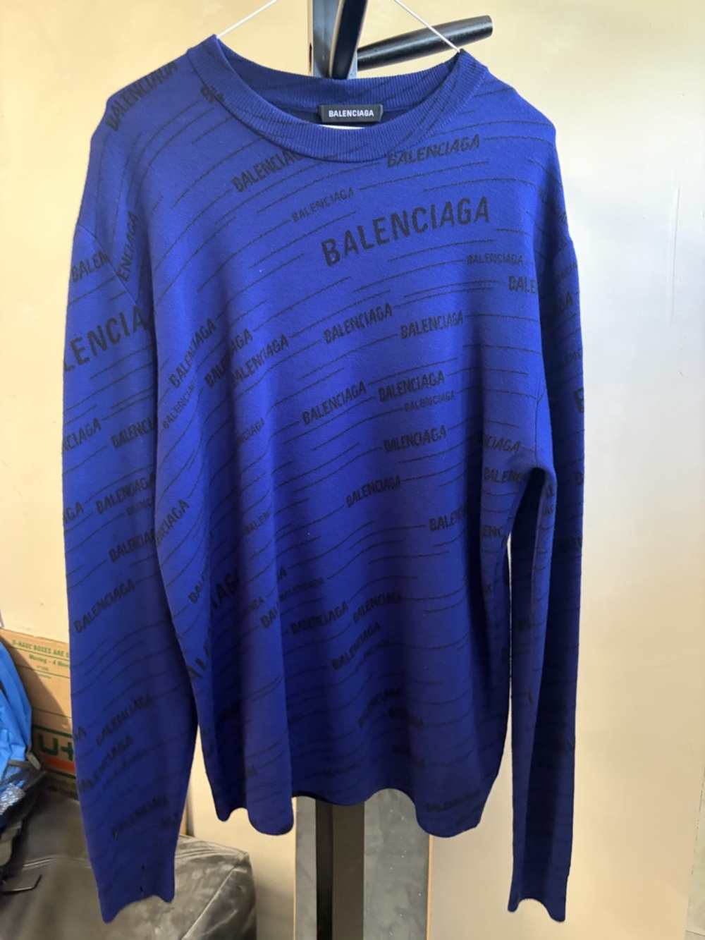 Balenciaga Royal Blue Crewneck with Black Logo Print